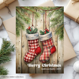Sweet Christmas stocking vintage holly berries Holiday Card