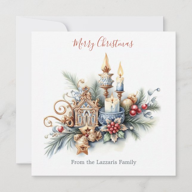 Sweet Christmas Watercolor Image Holiday Card (Front)