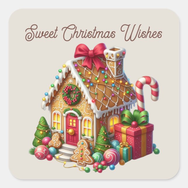 Sweet Christmas wishes gingerbread house  Square Sticker (Front)