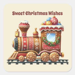 Sweet Christmas wishes gingerbread train Square Sticker