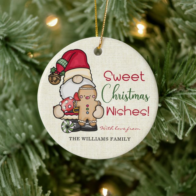 Sweet Christmas Wishes Gnome Gingerbread  Ceramic Tree Decoration (Tree)