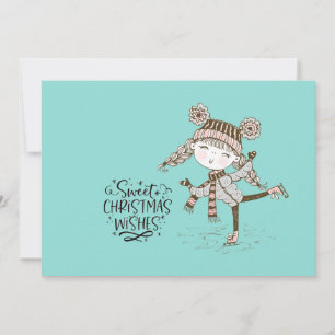 Sweet Christmas Wishes Ice Skating Holiday Card