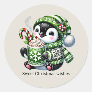 sweet Christmas wishes penguin customisable Classic Round Sticker