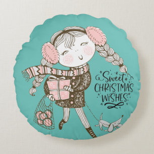 Sweet Christmas Wishes Round Cushion