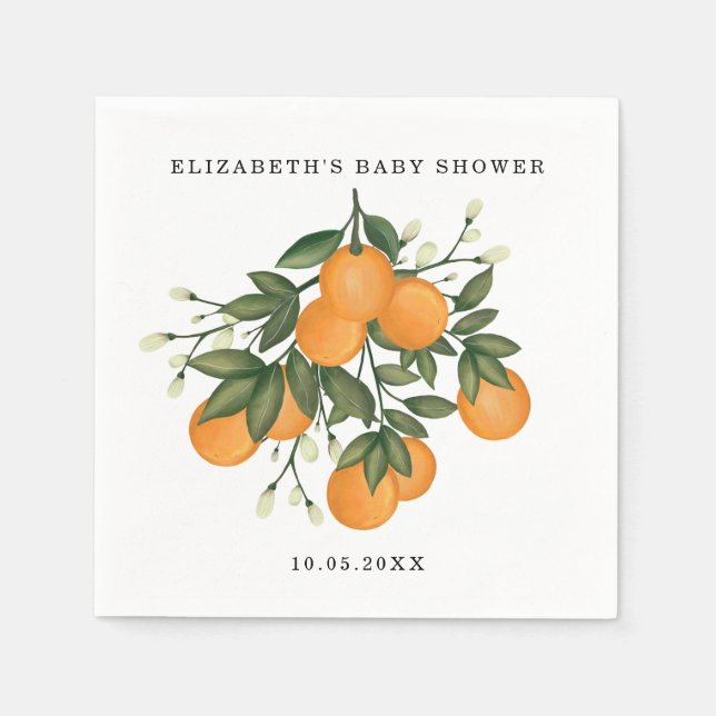 Sweet Citrus Botanical Orange Greenery Shower Napkin (Front)