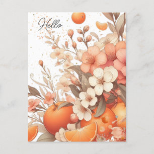 Sweet Citrus Oranges and Flowers Neutral Postcard