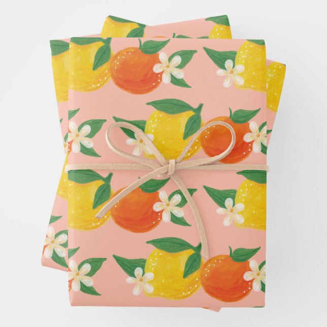 Sweet Citrus Wrapping Paper Flat Sheet Set of 3 (In situ)