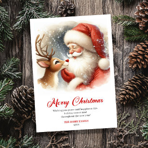 Sweet Classic Santa With Rudolph Holiday Greeting