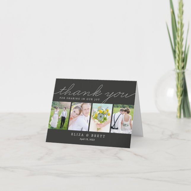 Sweet Collage Wedding Thank You Card - Charcoal (Front)