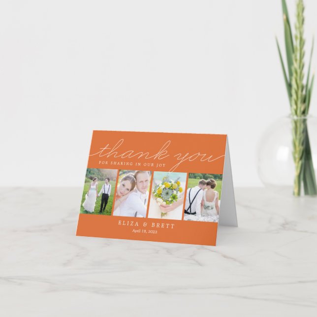 Sweet Collage Wedding Thank You Card - Orange (Front)