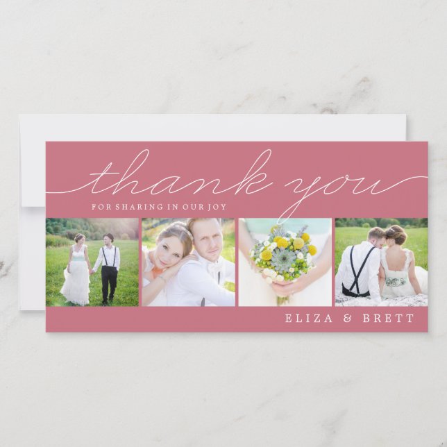 Sweet Collage Wedding Thank You Cards - Pink (Front)