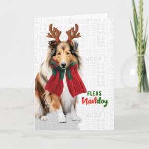 Sweet Collie Dog Funny Fleas Navidog Christmas Holiday Card