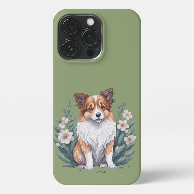 Sweet collie surrounded by flowers. iPhone case (Back)