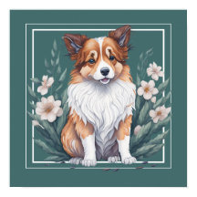 Sweet collie surrounded by flowers.