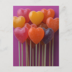 Sweet colorful heart Lollipops Valentine's Day Postcard