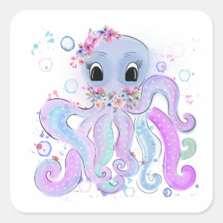sweet colorful octopus square sticker