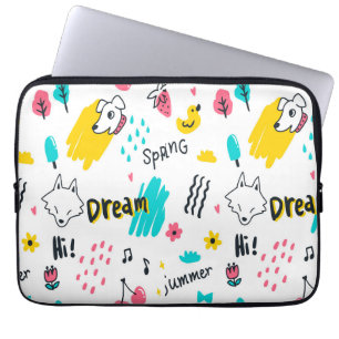Sweet coloured hand drawn laptop sleeve