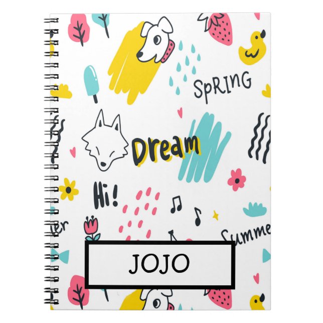 Sweet coloured hand drawn notebook (Front)