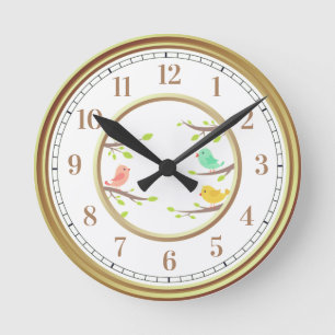 Sweet Colourful Birds Round Clock