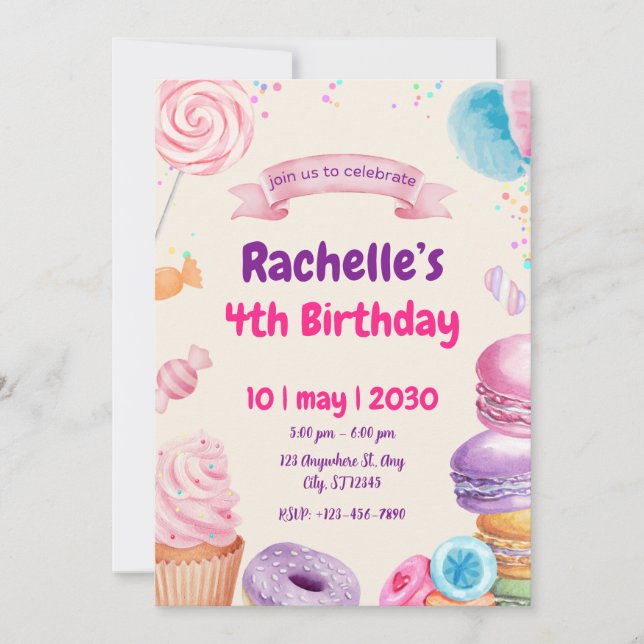 Sweet & Colourful Birthday Party Invitation (Front)
