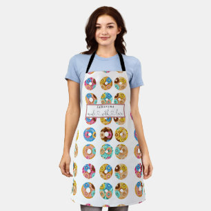 Sweet Colourful Doughnuts Calligraphy Monogram Apron
