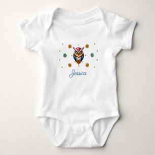 Sweet colourful owl and flowers baby bodysuit