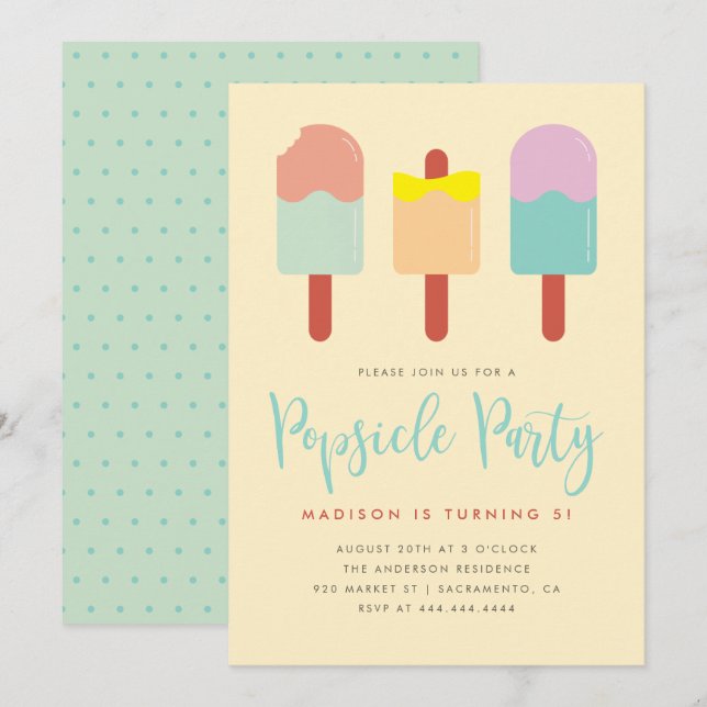 Sweet Colourful Popsicle Party Summer Birthday Invitation (Front/Back)