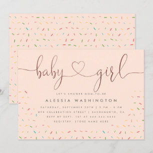 Sweet Colourful Sprinkle Rose Gold Girl Baby Showe Invitation
