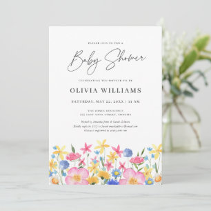 Sweet Colourful Wildflower Floral Baby Shower  Invitation