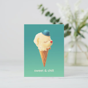 Sweet Cone: Smiling Bichon Ice Cream Art Announcement Postcard
