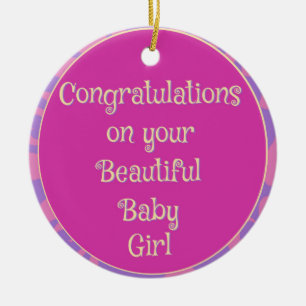 Sweet Congratulations on Baby Girl Pink Purple Ceramic Tree Decoration