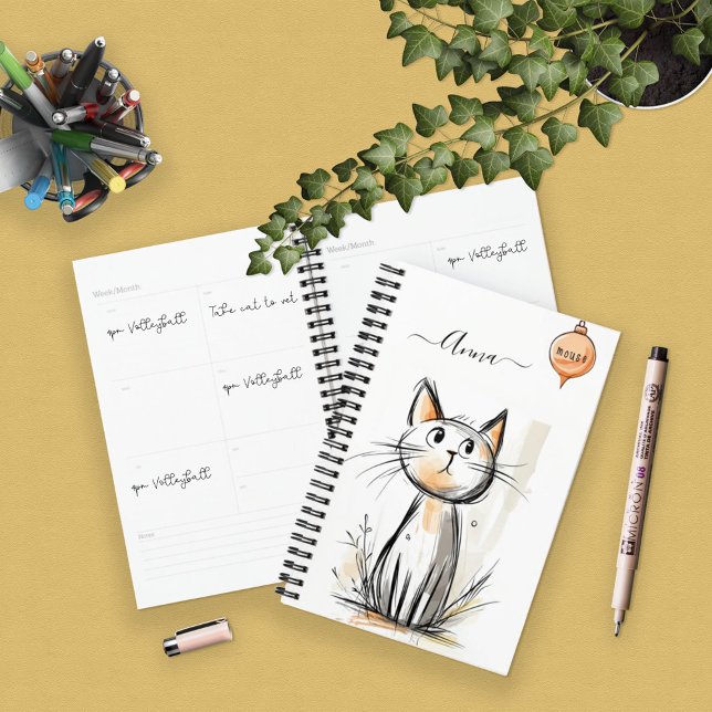 Sweet Contemplative Cat Personalised Planner (Creator Uploaded)