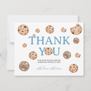 Sweet Cookie Boy First Birthday Blue Gingham Jar Thank You Card