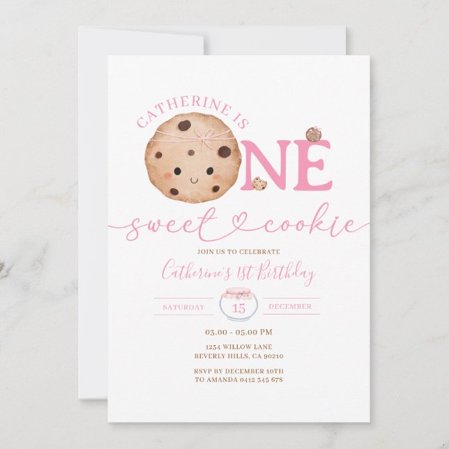 Sweet Cookie Girl First Birthday Pink Gingham Jar Invitation (Front)