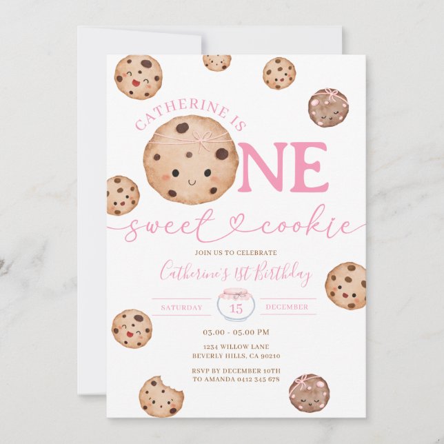 Sweet Cookie Girl First Birthday Pink Gingham Jar Invitation (Front)