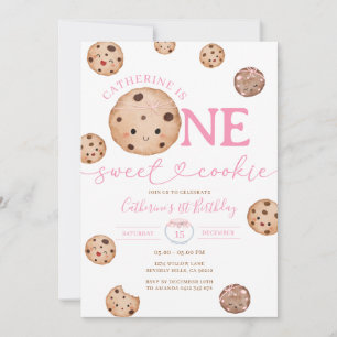Sweet Cookie Girl First Birthday Pink Gingham Jar Invitation