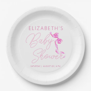 Sweet Coquette Pink Bow Tie Elegant Baby Shower Paper Plate