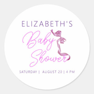 Sweet Coquette Purple Bow Tie Elegant Baby Shower Classic Round Sticker