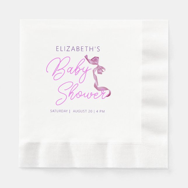 Sweet Coquette Purple Bow Tie Elegant Baby Shower Napkin (Front)