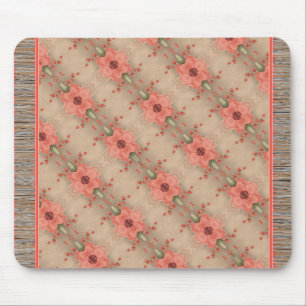 Sweet Coral Flowered Patterned Mouse Rug Mat