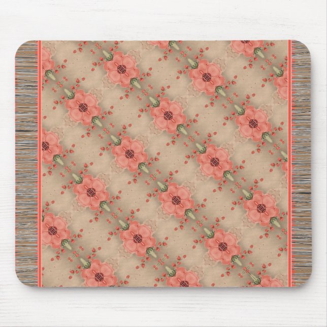 Sweet Coral Flowered Patterned Mouse Rug Mat (Front)