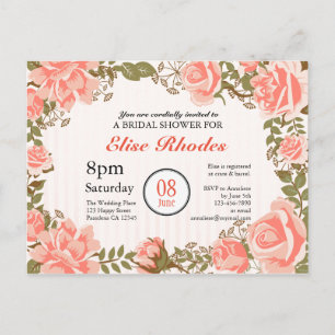 Sweet Coral roses garden bridal shower Invitation Postcard