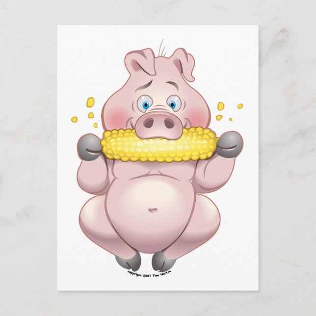 Sweet corn BBQ pink Piggy Postcard (Front)