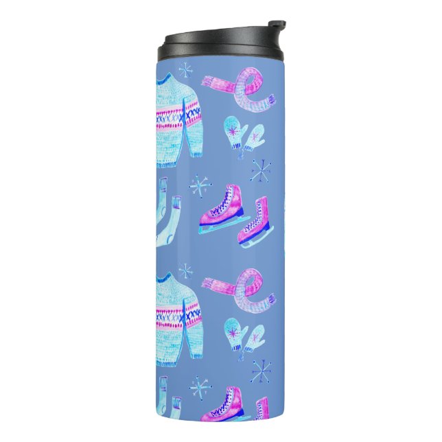 Sweet Cosy Winter Gear Ice Skating Watercolor Thermal Tumbler (Rotated Left)