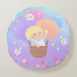 Sweet Cotton Candy Ride with Fluffy Monsters Round Cushion