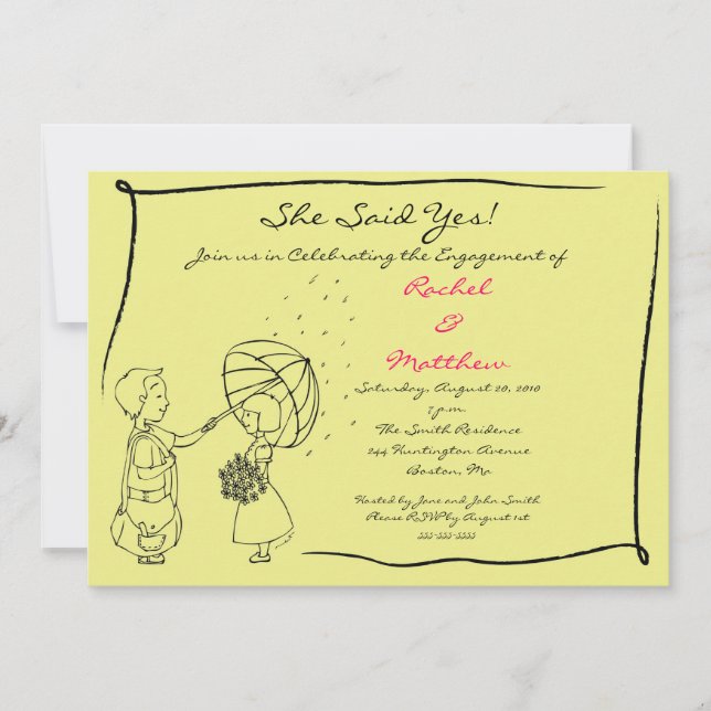 Sweet Couple in the Rain Engagement Invitation (Front)