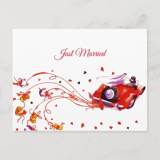 Sweet Couple Wedding Just Married Watercolor  Holiday Postcard (Front)