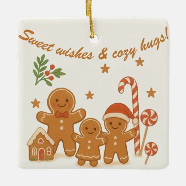 Sweet & Cozy Gingerbread Family Christmas Ornament (Front)