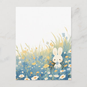 Sweet Cream Bunny in Blue Wildflower Meadow Postcard