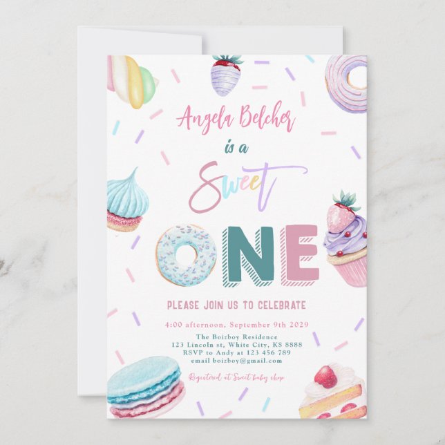 Sweet Cream Celebration Sweet One Birthday Party Invitation (Front)